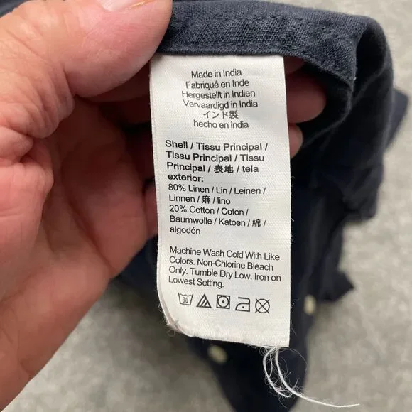 J.CREW Shirt Adult Medium Blue Slim Fit Plaid Linen Blend Short Sleeve Mens - Picture 6 of 9